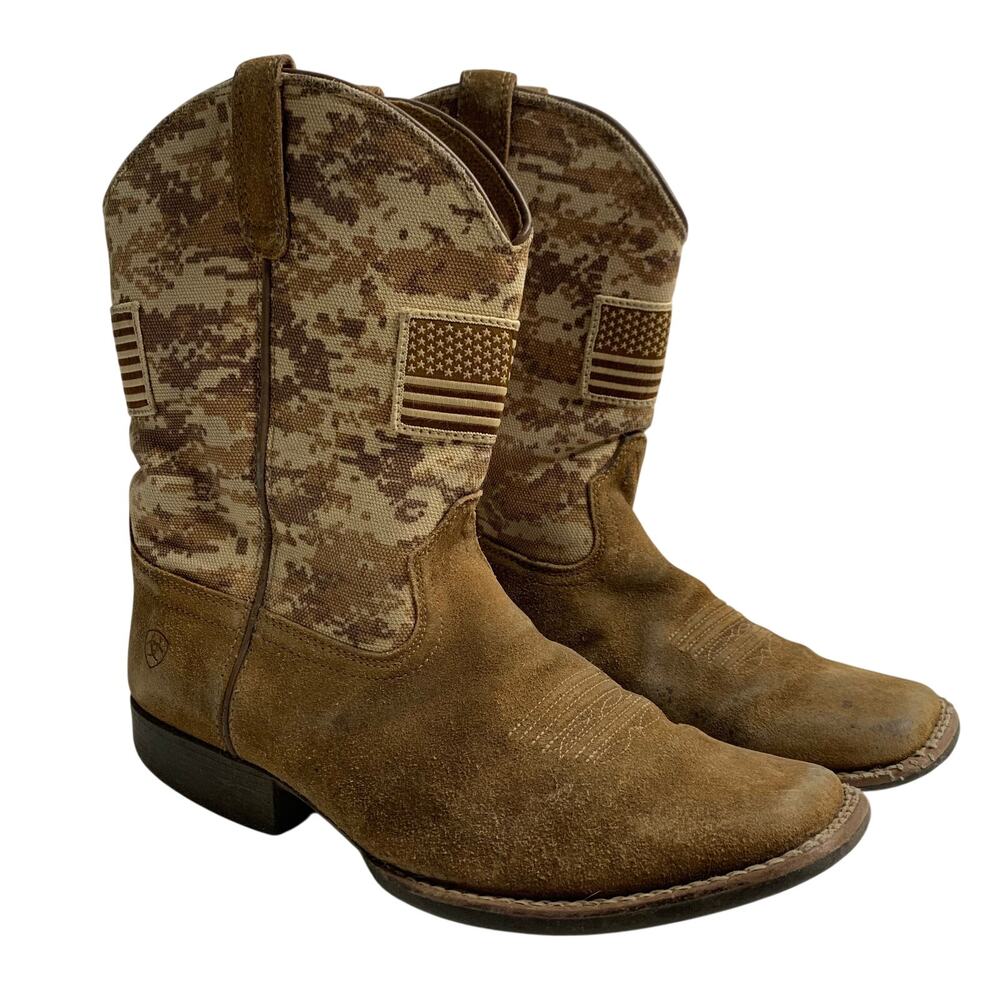 Ariat Sport Patriot Youth Sz 5.5 Desert Sand Camo Flag Boots Square Toe Cowboy
